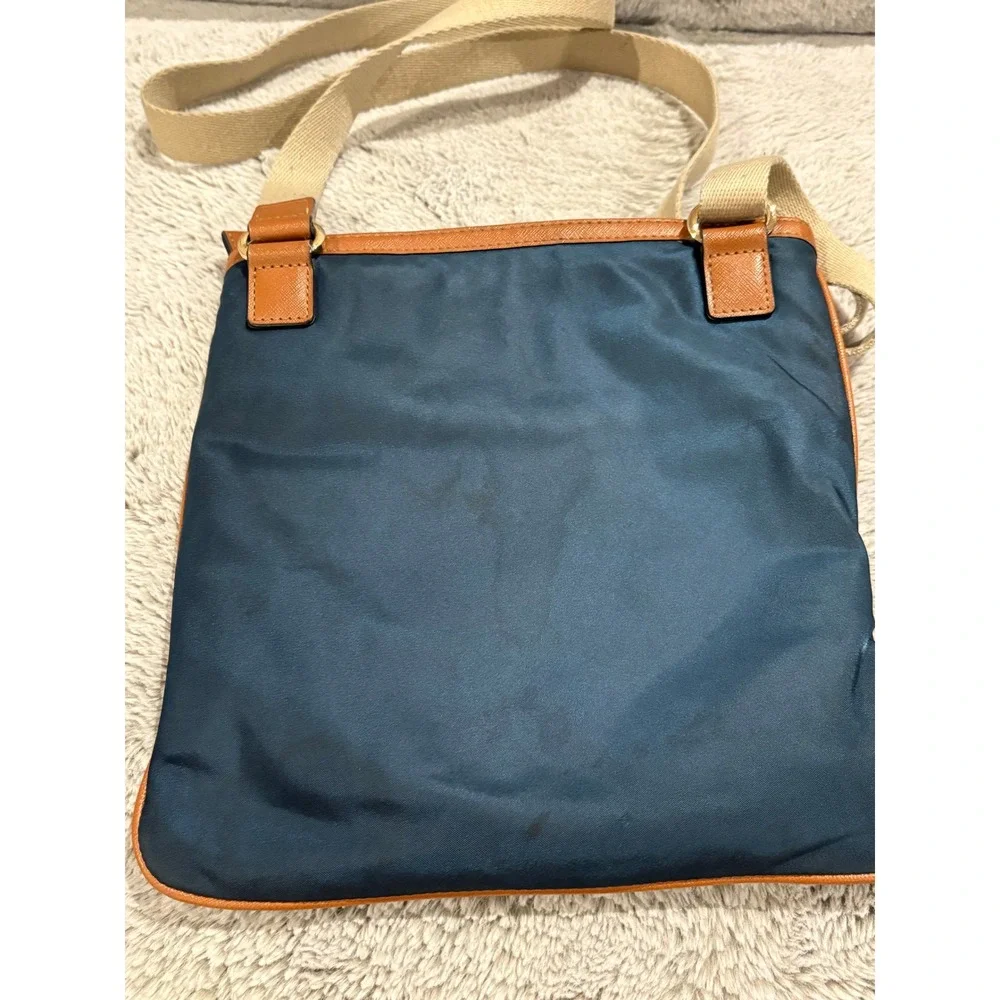 Michael Kors Navy Blue‎ Nylon Crossbody Bag Tan Leather Trim Gold Tone Hardware